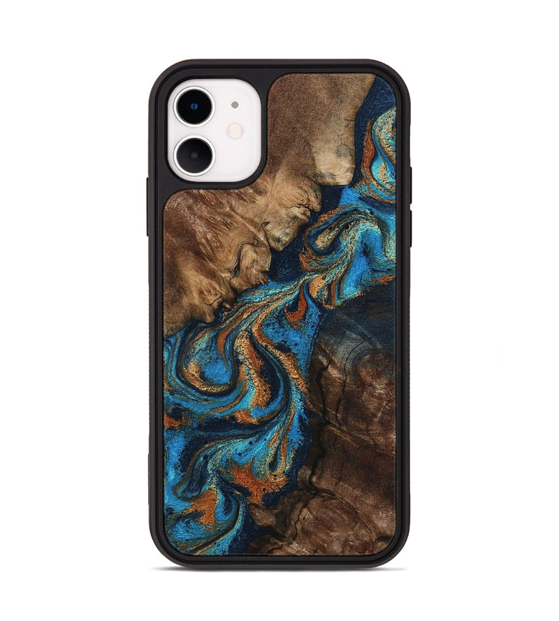 iPhone 11 Wood Phone Case - Libbie (Teal & Gold, 800064)
