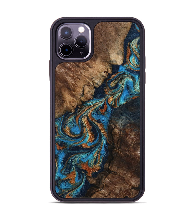 iPhone 11 Pro Max Wood Phone Case - Libbie (Teal & Gold, 800064)