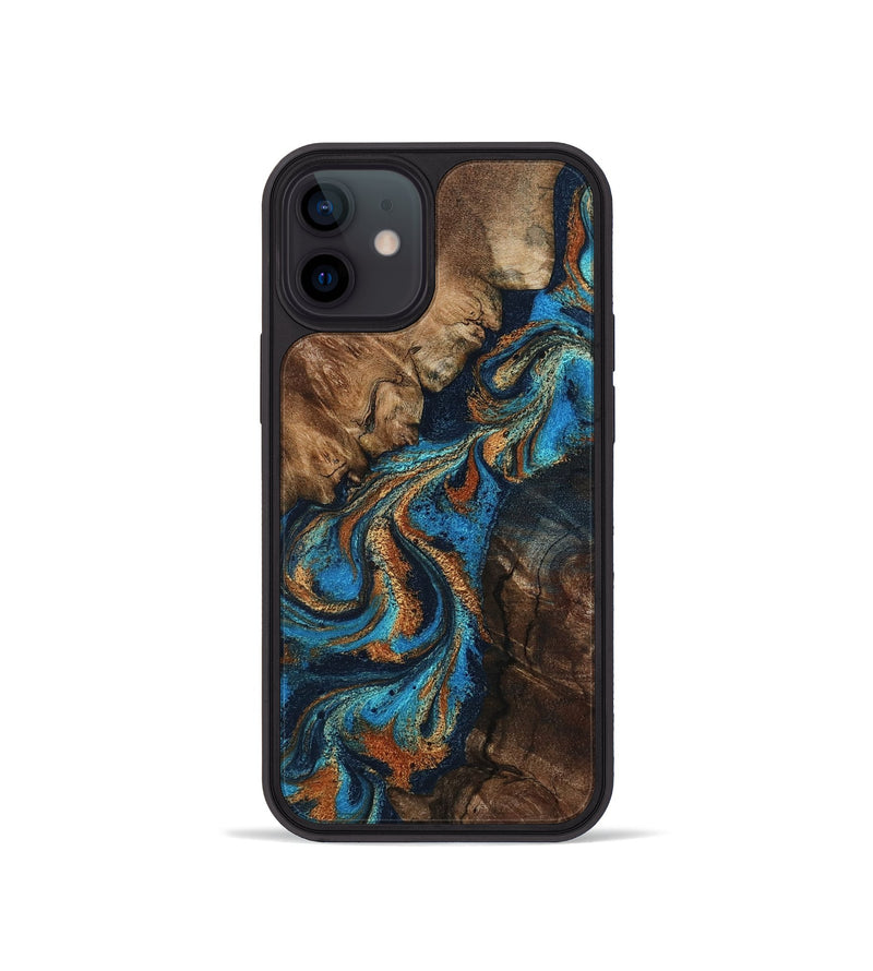 iPhone 12 mini Wood Phone Case - Libbie (Teal & Gold, 800064)