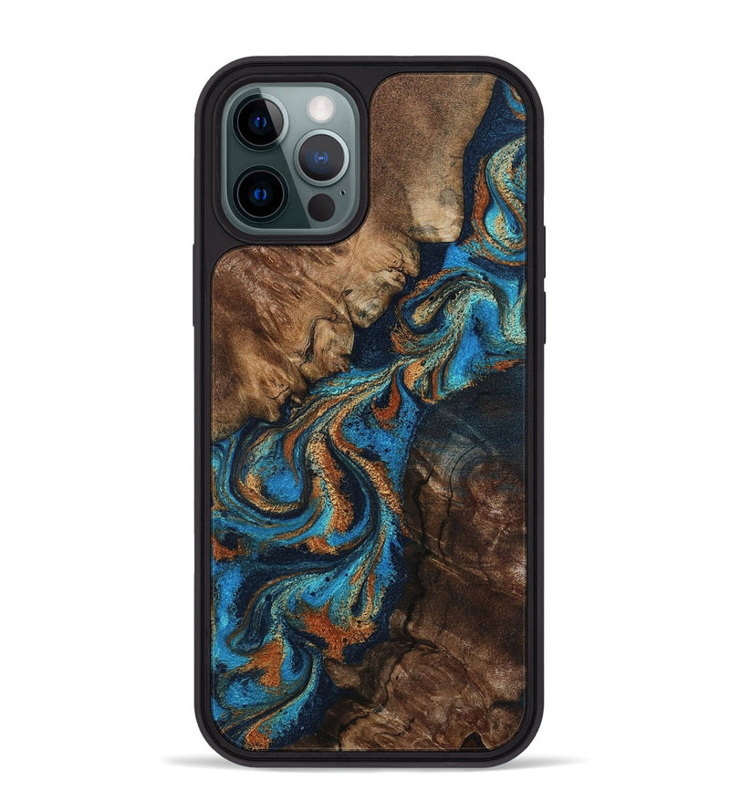 iPhone 12 Pro Max Wood Phone Case - Libbie (Teal & Gold, 800064)