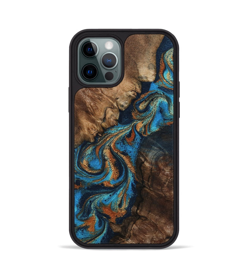 iPhone 12 Pro Wood Phone Case - Libbie (Teal & Gold, 800064)