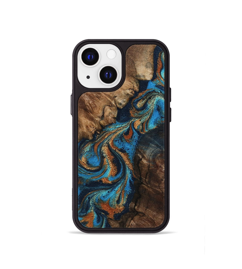 iPhone 13 mini Wood Phone Case - Libbie (Teal & Gold, 800064)
