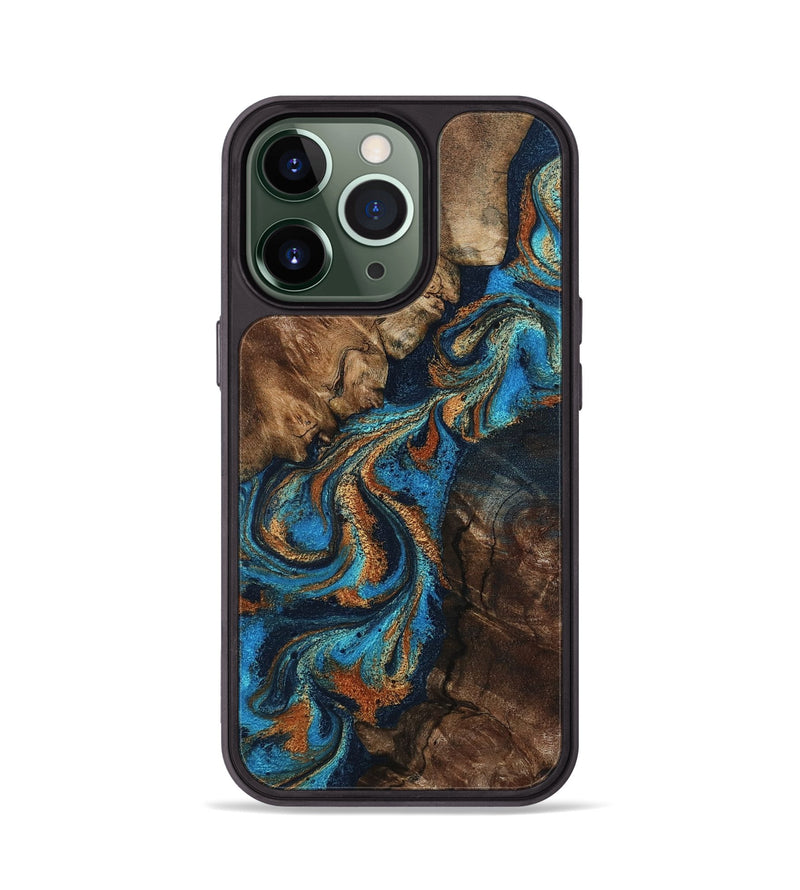 iPhone 13 Pro Wood Phone Case - Libbie (Teal & Gold, 800064)