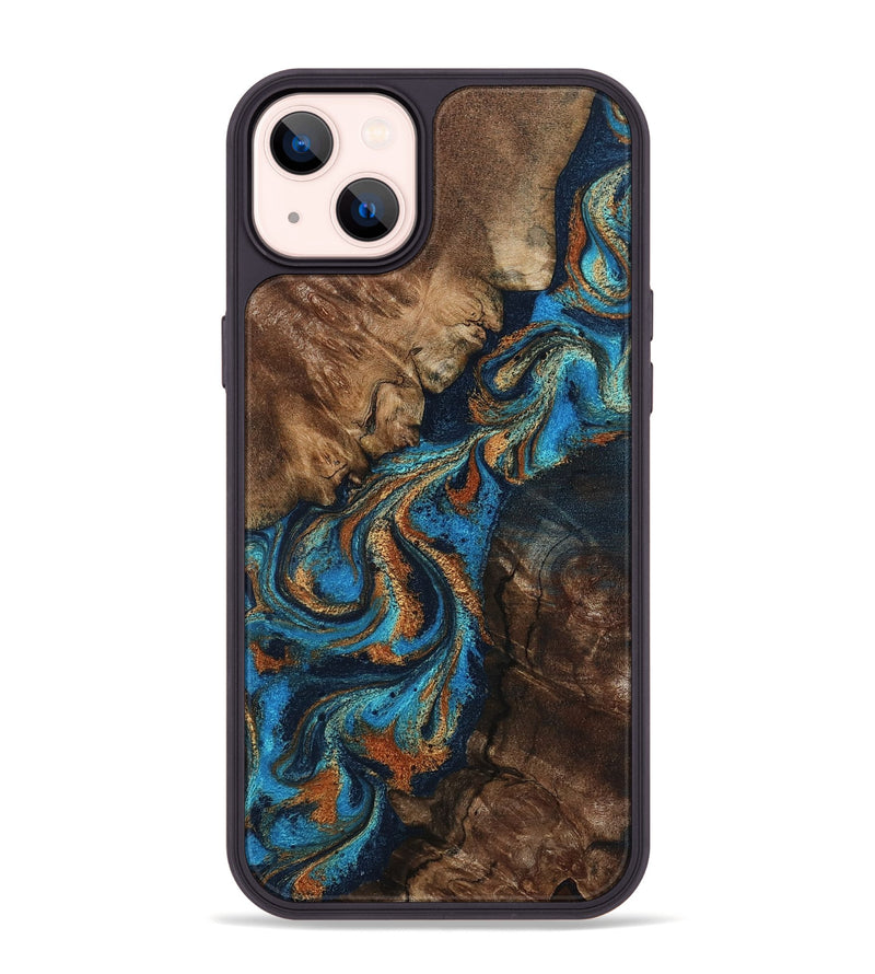 iPhone 14 Plus Wood Phone Case - Libbie (Teal & Gold, 800064)