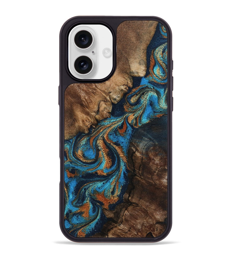 iPhone 16 Plus Wood Phone Case - Libbie (Teal & Gold, 800064)