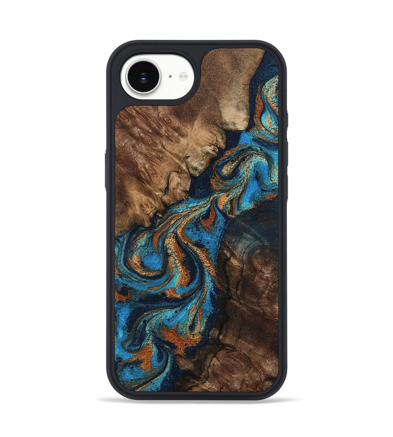 iPhone 16e Wood Phone Case - Libbie (Teal & Gold, 800064)