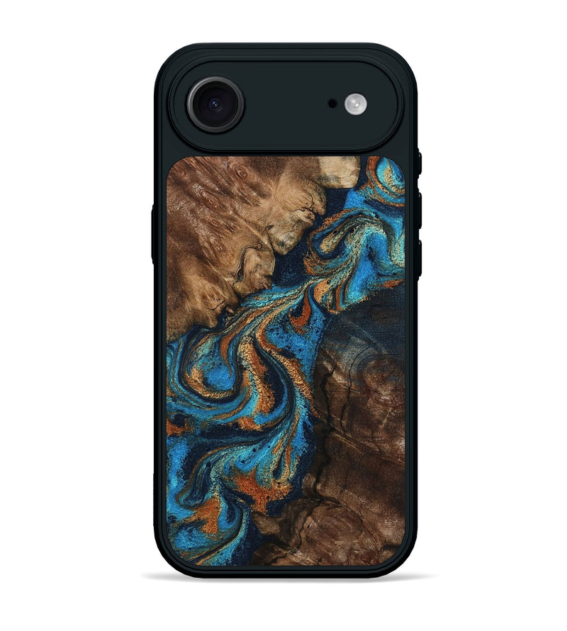iPhone 17 Air Wood Phone Case - Libbie (Teal & Gold, 800064)