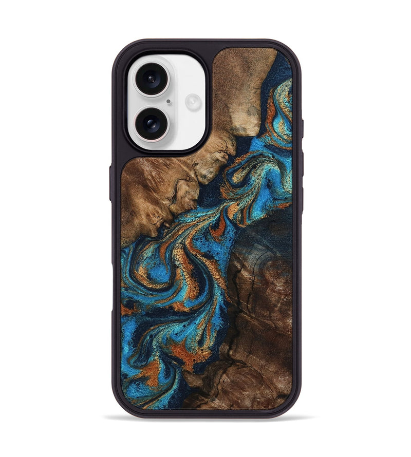 iPhone 17 Wood Phone Case - Libbie (Teal & Gold, 800064)