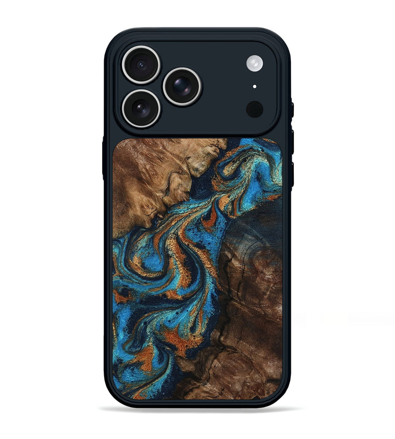 iPhone 17 Pro Max Wood Phone Case - Libbie (Teal & Gold, 800064)