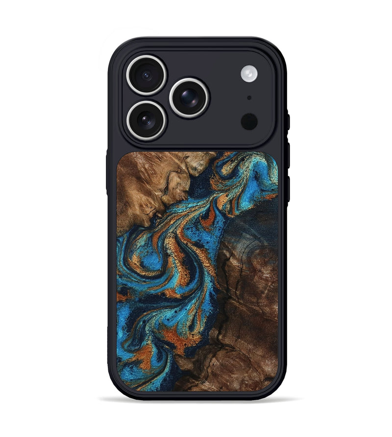 iPhone 17 Pro Wood Phone Case - Libbie (Teal & Gold, 800064)