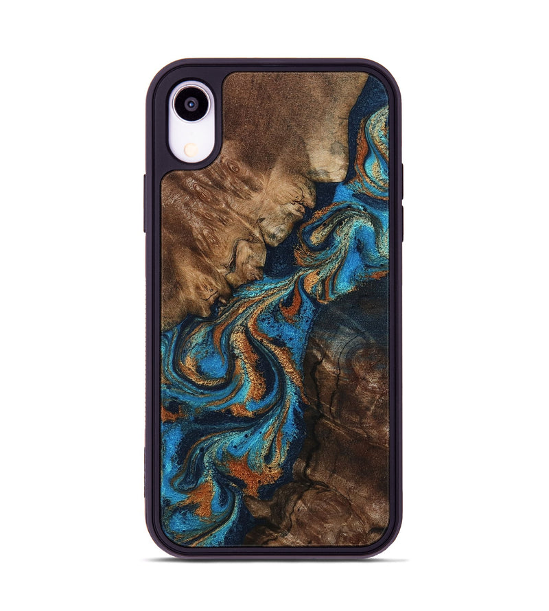 iPhone Xr Wood Phone Case - Libbie (Teal & Gold, 800064)