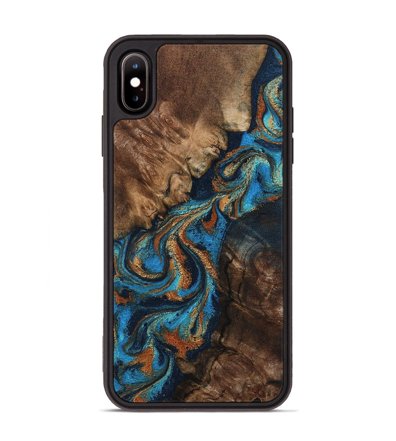 iPhone Xs Max Wood Phone Case - Libbie (Teal & Gold, 800064)