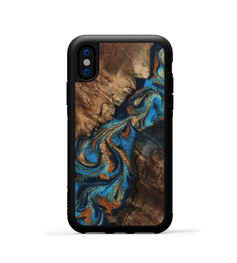 iPhone Xs Wood Phone Case - Libbie (Teal & Gold, 800064)