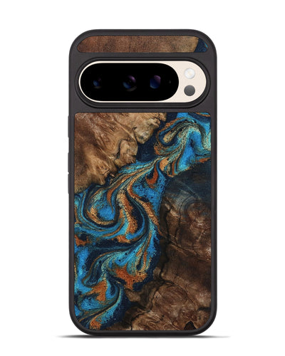 Pixel 10 Wood Phone Case - Libbie (Teal & Gold, 800064)