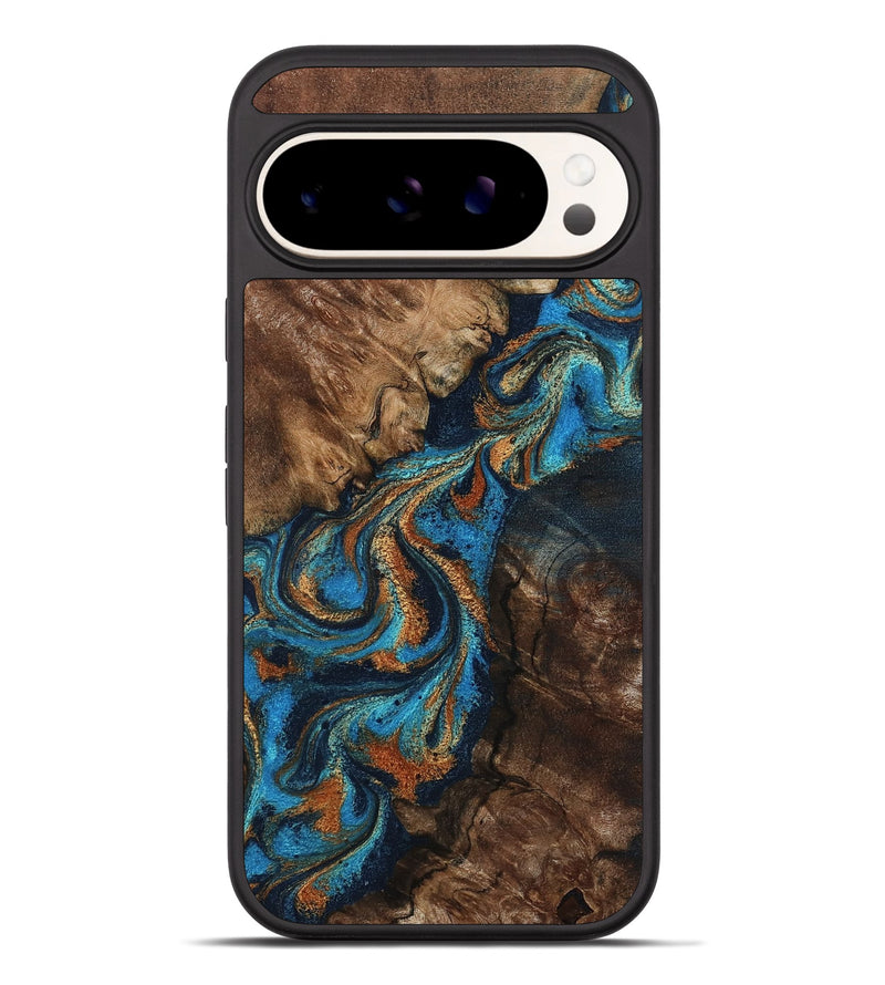 Pixel 10 Pro XL Wood Phone Case - Libbie (Teal & Gold, 800064)
