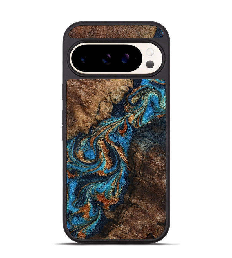 Pixel 9 Wood Phone Case - Libbie (Teal & Gold, 800064)