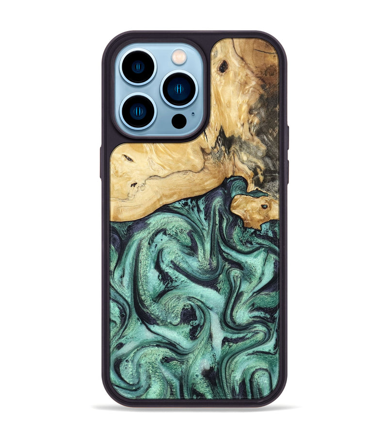 iPhone 14 Pro Max Wood Phone Case - Ena (Green, 800065)