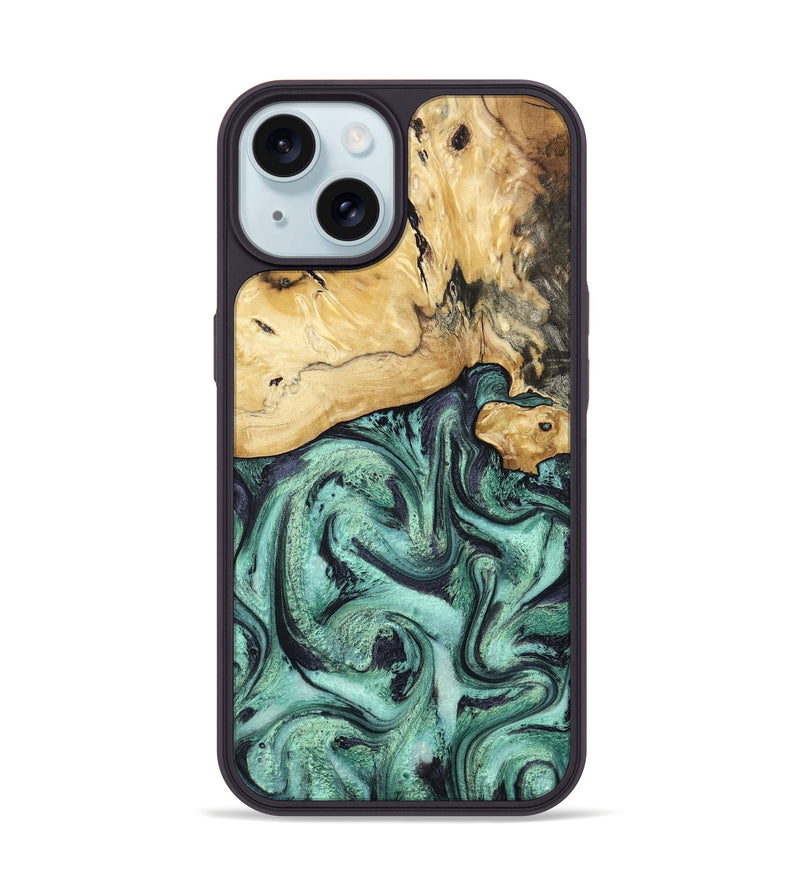 iPhone 15 Wood Phone Case - Ena (Green, 800065)