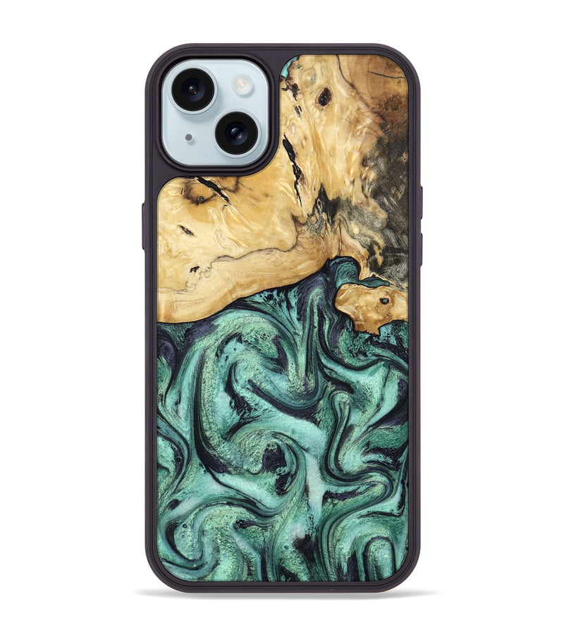 iPhone 15 Plus Wood Phone Case - Ena (Green, 800065)