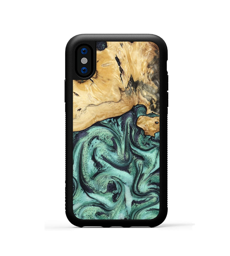 iPhone Xs Wood Phone Case - Ena (Green, 800065)