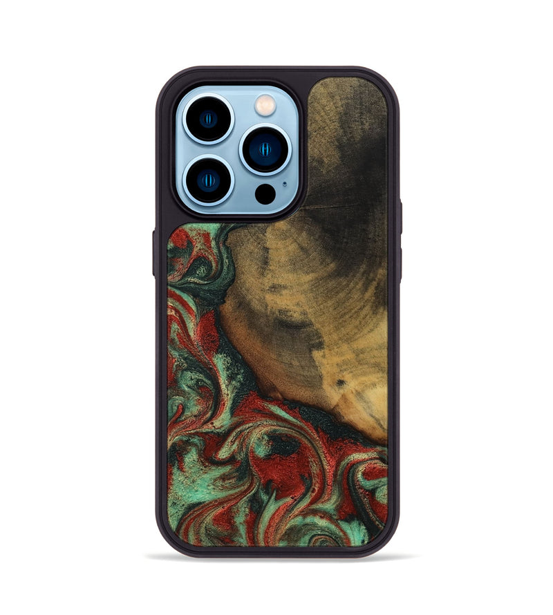 iPhone 14 Pro Wood Phone Case - Cyril (Green, 800066)
