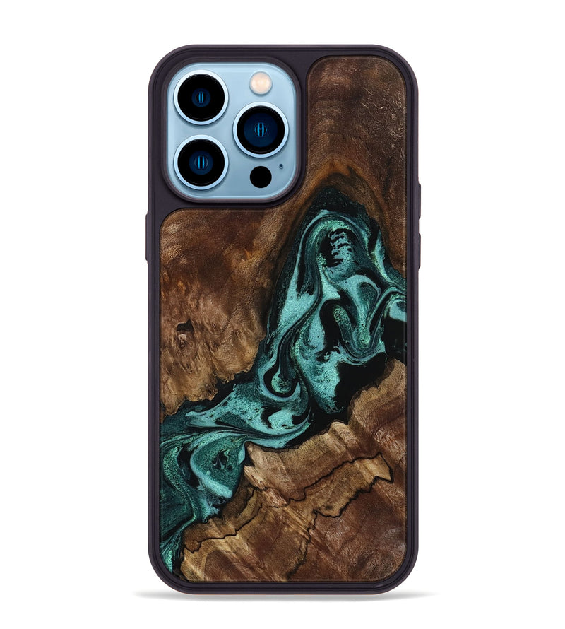 iPhone 14 Pro Max Wood Phone Case - Aron (Green, 800070)