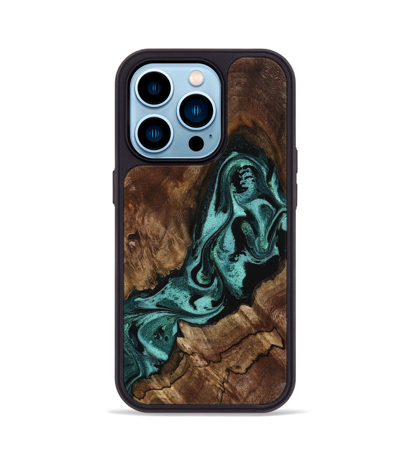 iPhone 14 Pro Wood Phone Case - Aron (Green, 800070)