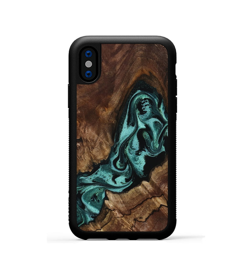 iPhone Xs Wood Phone Case - Aron (Green, 800070)
