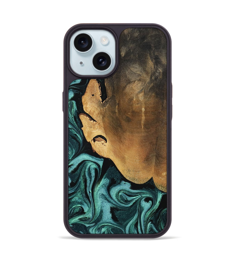 iPhone 15 Wood Phone Case - Lakesha (Green, 800072)