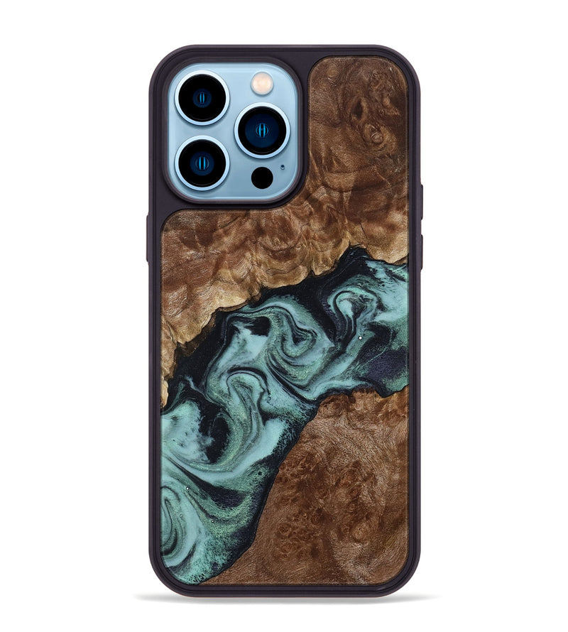 iPhone 14 Pro Max Wood Phone Case - Claud (Green, 800075)