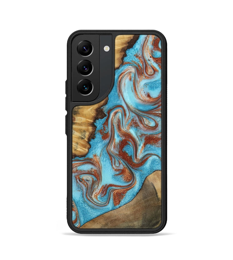 Galaxy S22 Wood Phone Case - Oran (Teal & Gold, 800078)