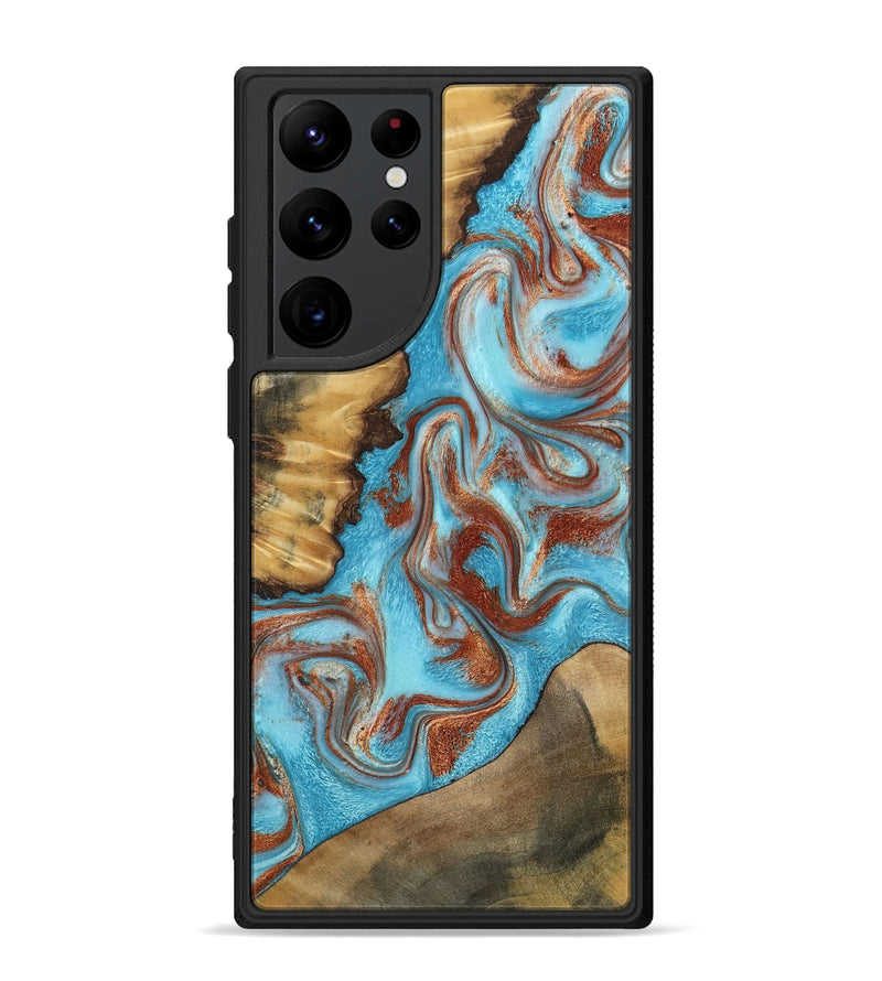 Galaxy S22 Ultra Wood Phone Case - Oran (Teal & Gold, 800078)
