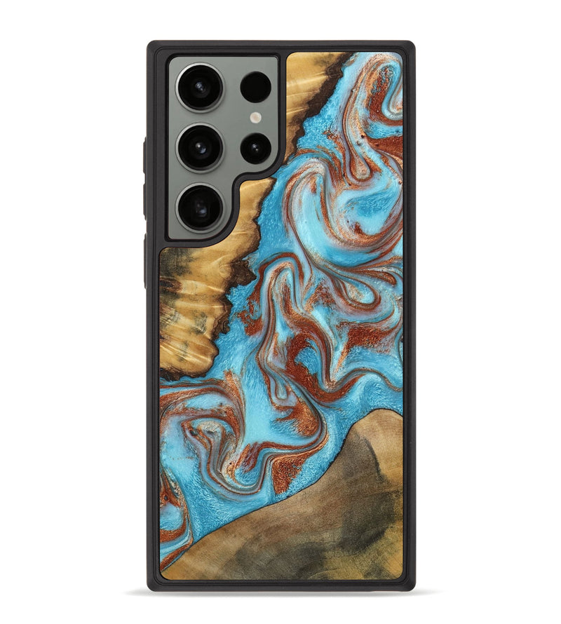 Galaxy S23 Ultra Wood Phone Case - Oran (Teal & Gold, 800078)
