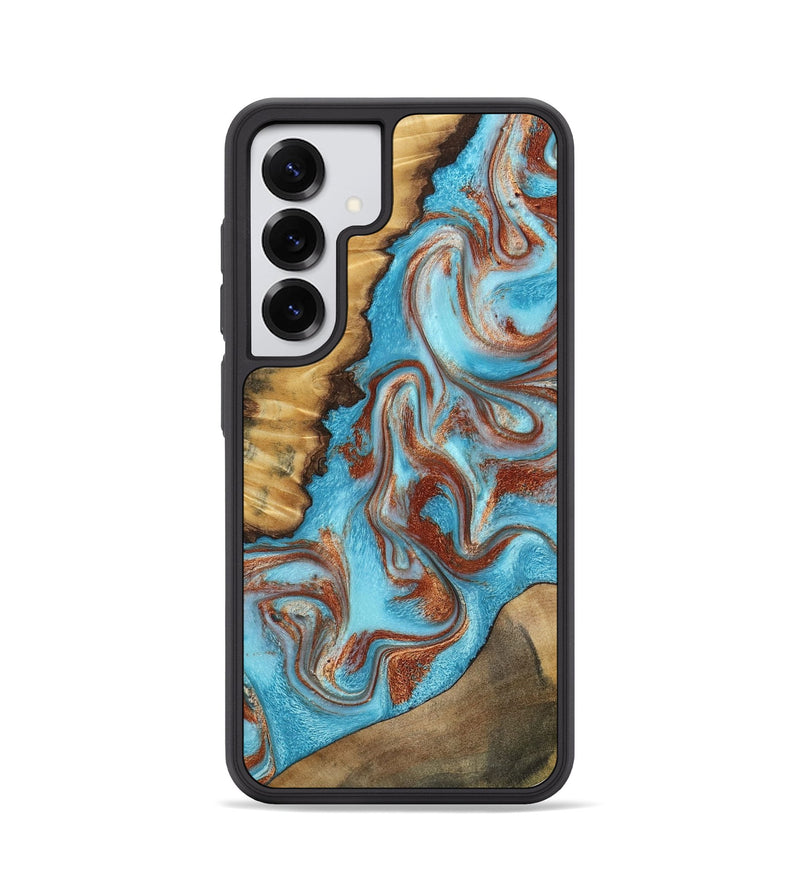 Galaxy S25 Wood Phone Case - Oran (Teal & Gold, 800078)