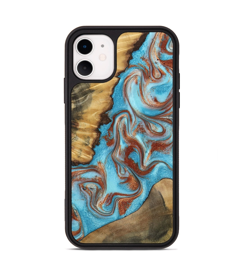 iPhone 11 Wood Phone Case - Oran (Teal & Gold, 800078)