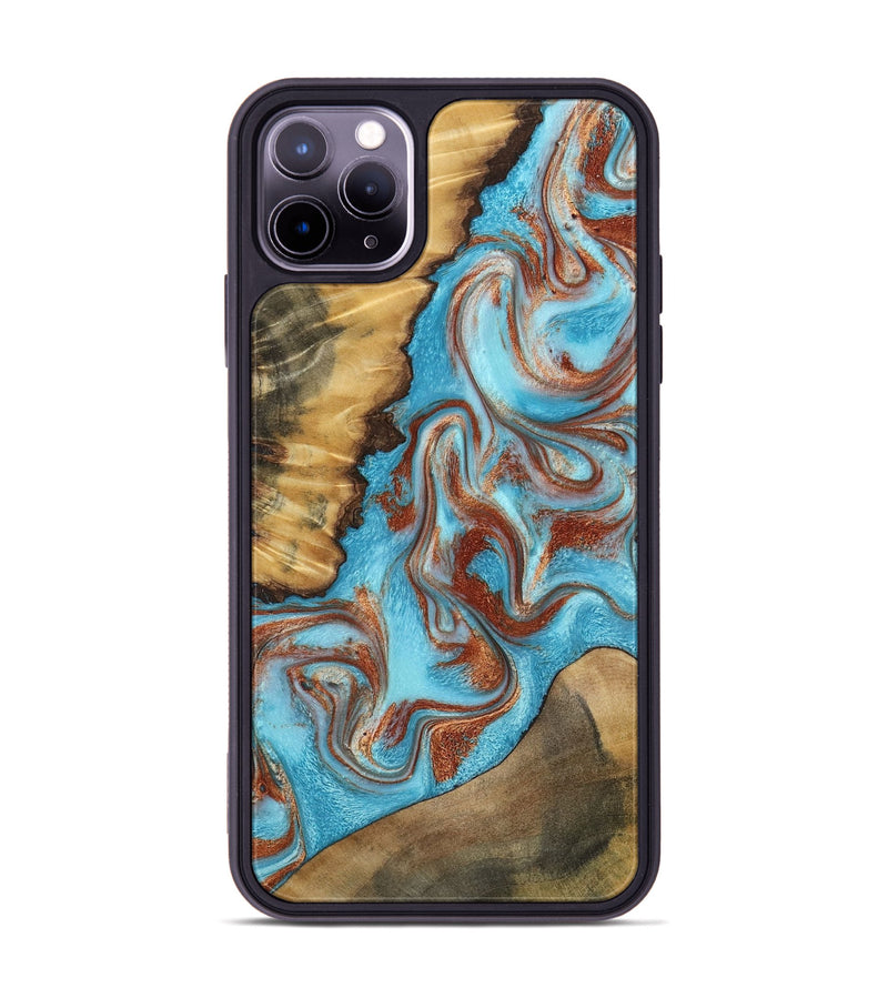 iPhone 11 Pro Max Wood Phone Case - Oran (Teal & Gold, 800078)