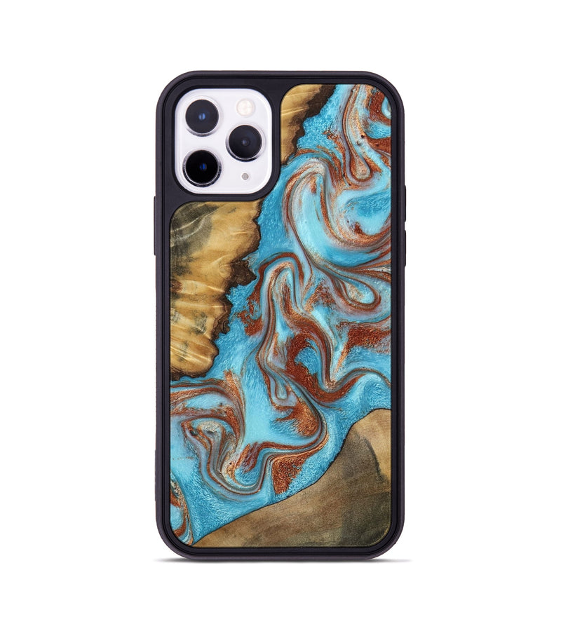 iPhone 11 Pro Wood Phone Case - Oran (Teal & Gold, 800078)