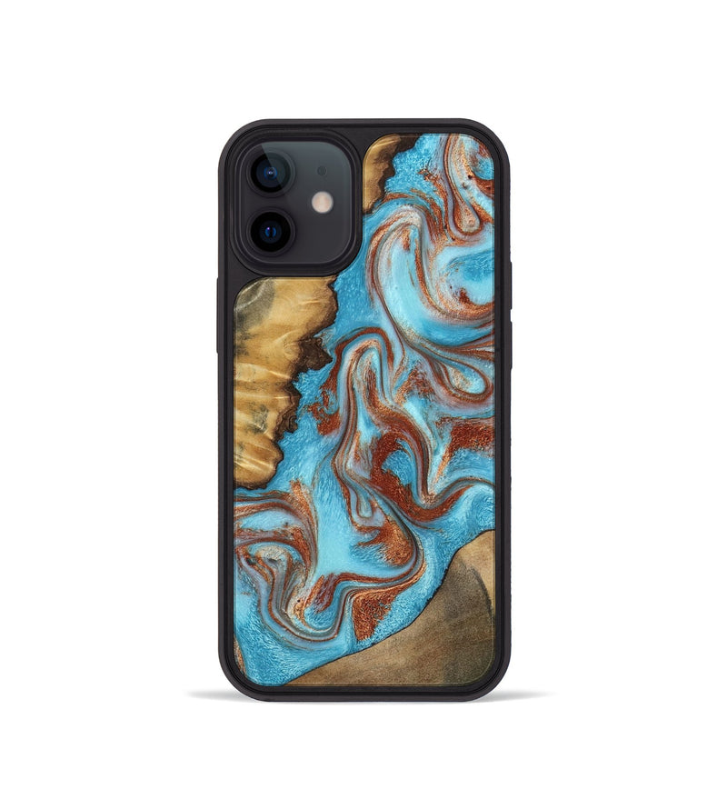 iPhone 12 mini Wood Phone Case - Oran (Teal & Gold, 800078)