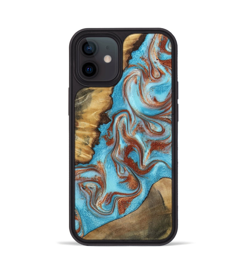 iPhone 12 Wood Phone Case - Oran (Teal & Gold, 800078)