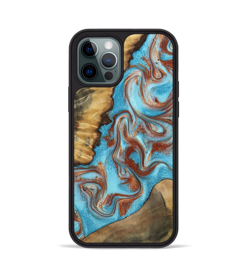 iPhone 12 Pro Wood Phone Case - Oran (Teal & Gold, 800078)