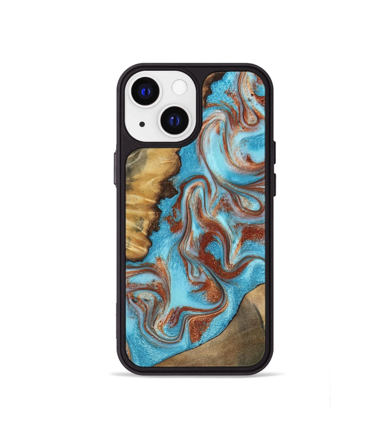iPhone 13 mini Wood Phone Case - Oran (Teal & Gold, 800078)