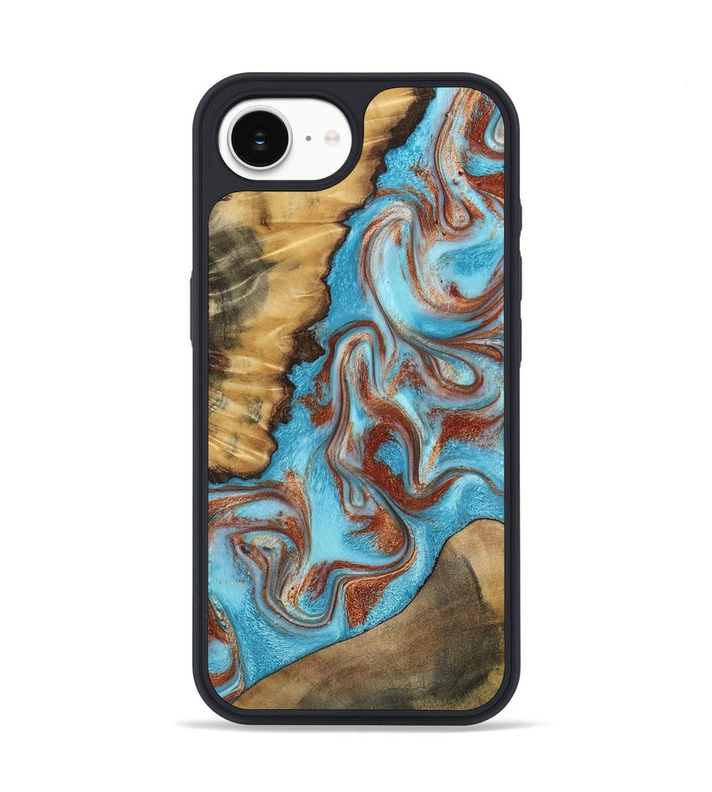iPhone 16e Wood Phone Case - Oran (Teal & Gold, 800078)