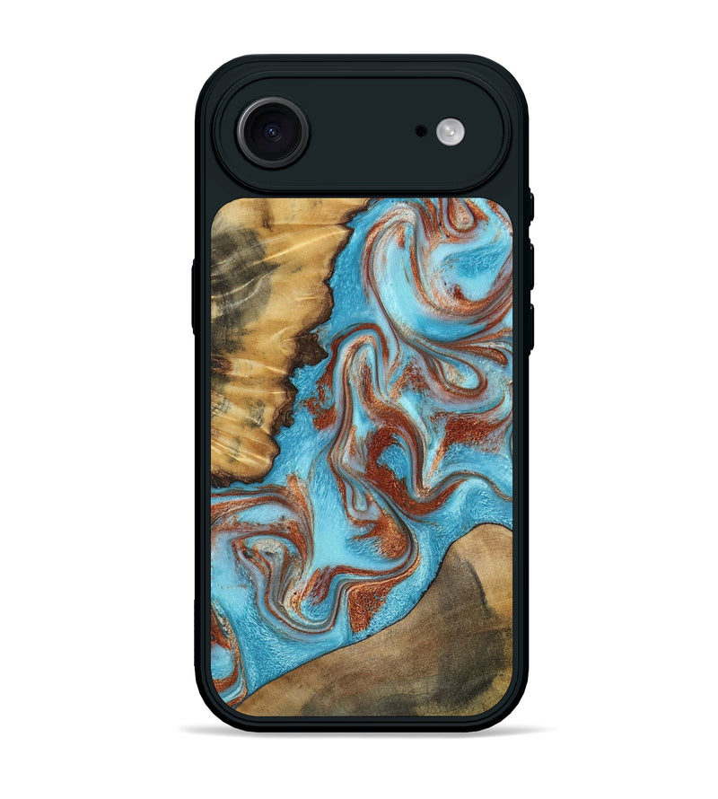 iPhone 17 Air Wood Phone Case - Oran (Teal & Gold, 800078)