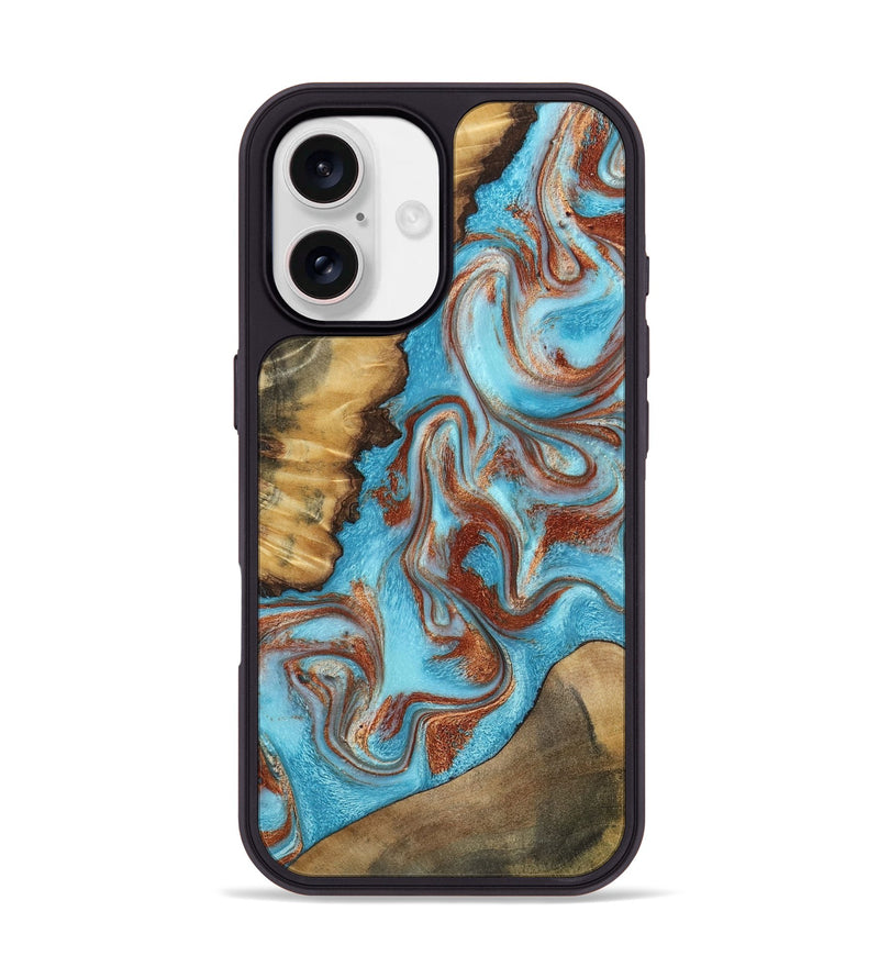iPhone 17 Wood Phone Case - Oran (Teal & Gold, 800078)