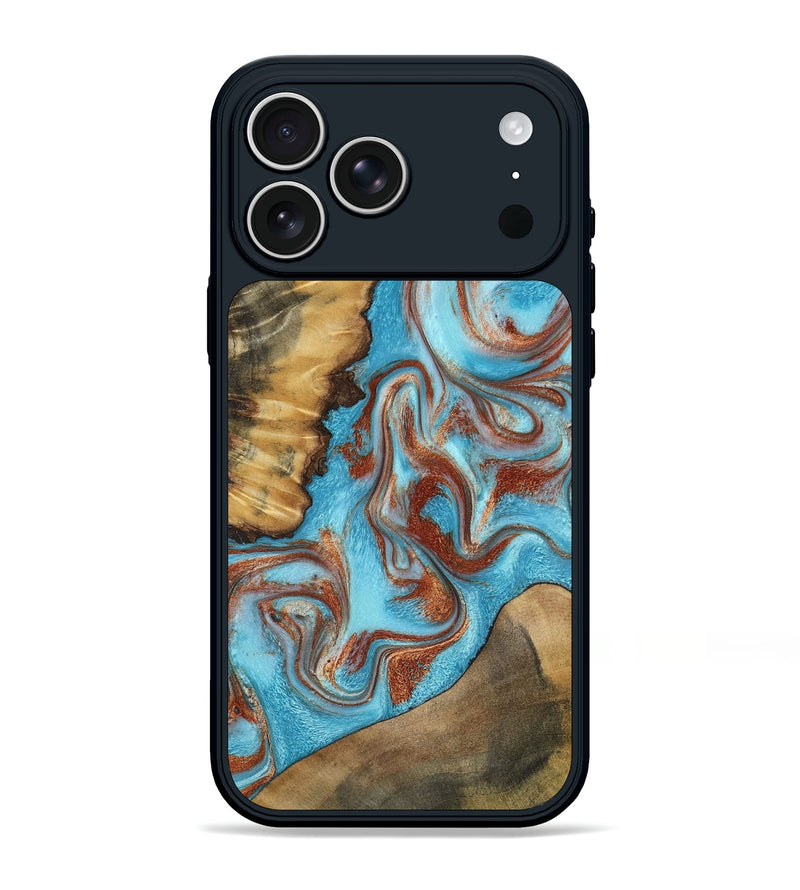 iPhone 17 Pro Max Wood Phone Case - Oran (Teal & Gold, 800078)