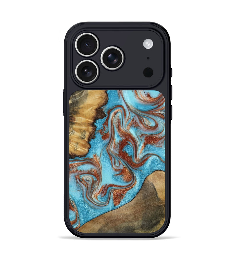 iPhone 17 Pro Wood Phone Case - Oran (Teal & Gold, 800078)