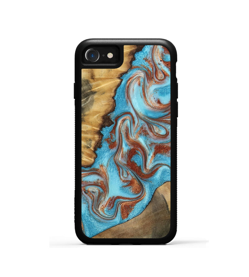 iPhone SE Wood Phone Case - Oran (Teal & Gold, 800078)