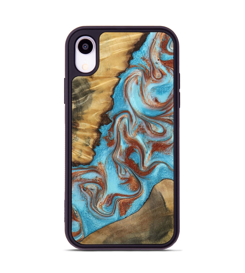 iPhone Xr Wood Phone Case - Oran (Teal & Gold, 800078)
