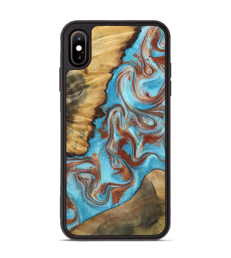 iPhone Xs Max Wood Phone Case - Oran (Teal & Gold, 800078)