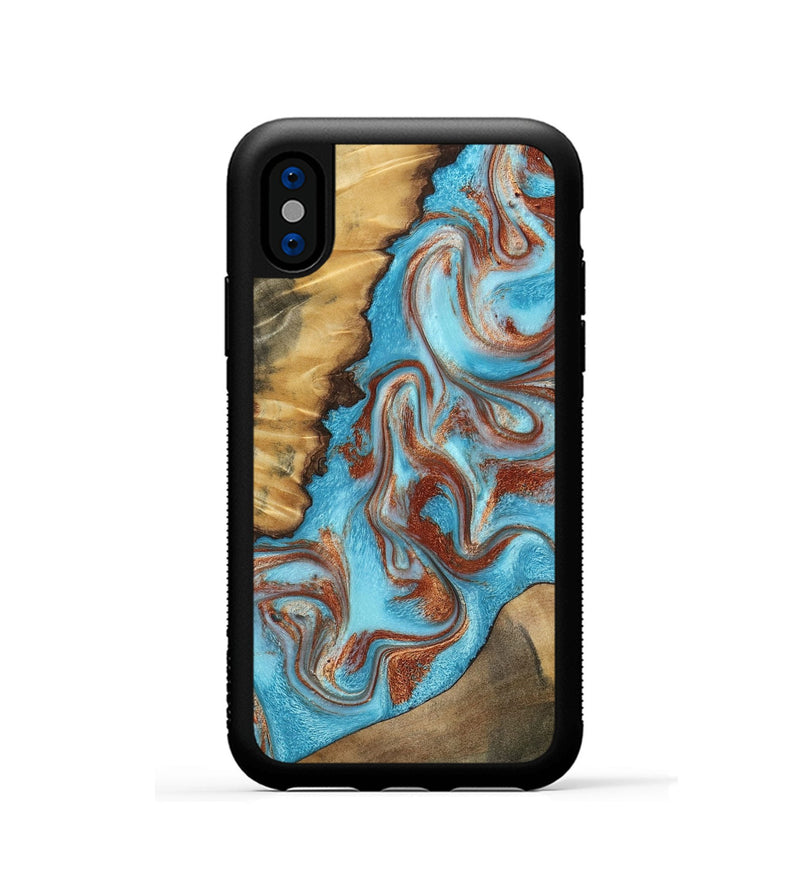 iPhone Xs Wood Phone Case - Oran (Teal & Gold, 800078)